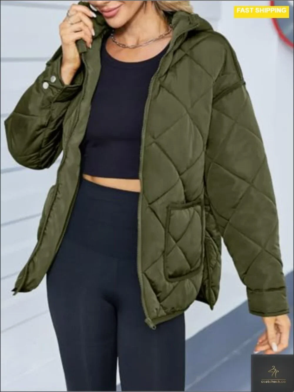 Women's Quilted Puffer Jacket Hooded Lightweight Winter Coat Oversized Pullover